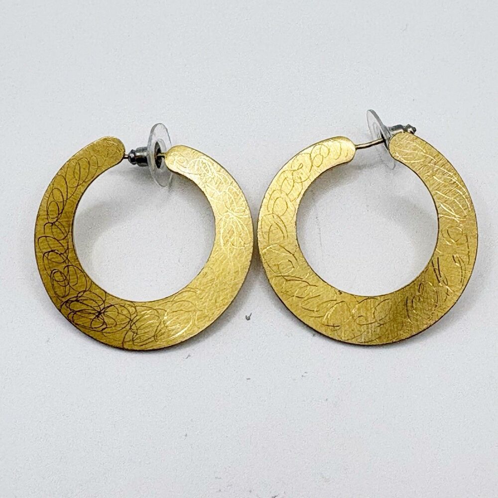 Gold Tone C Hoops Pierced Earrings Modern Chic Minimalist Style